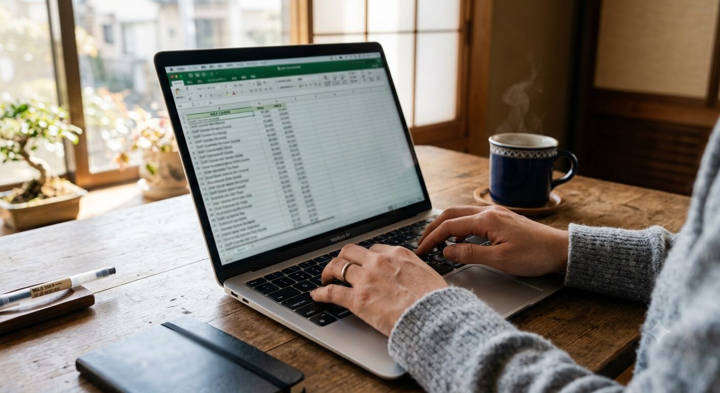ゴルフ場の料金データを分析する様子