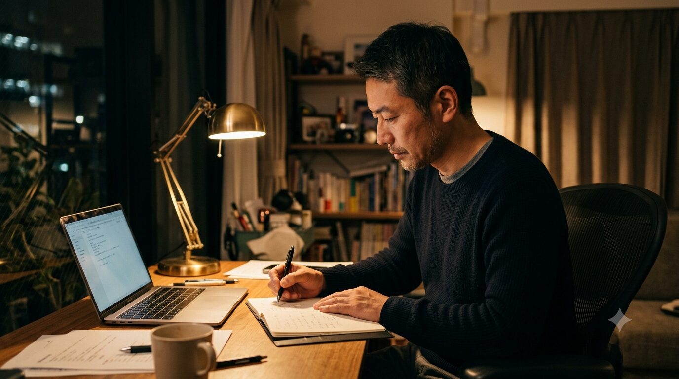 転職準備をする中高年サラリーマン