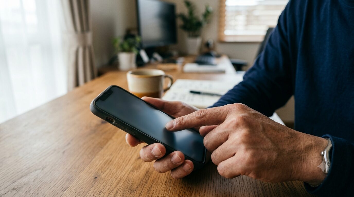 スマホで予約アプリを操作する手元のクローズアップ