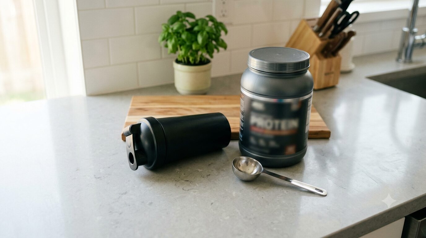 トレーニング後にプロテインを準備する様子