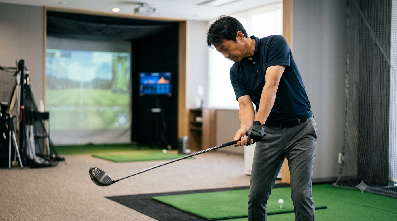 フィッティングスタジオでドライバーを構える様子