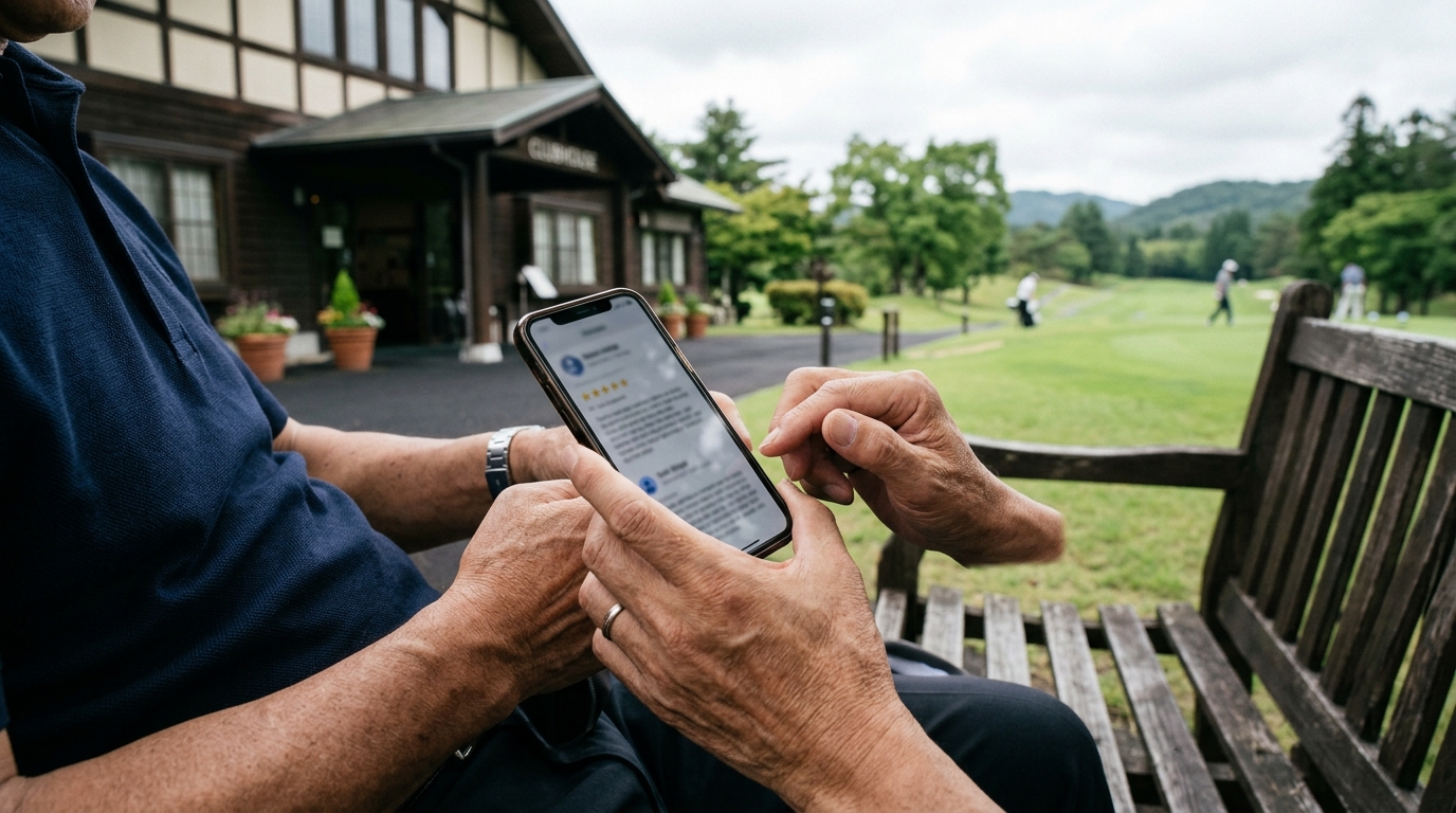 スマートフォンで口コミを確認する手元