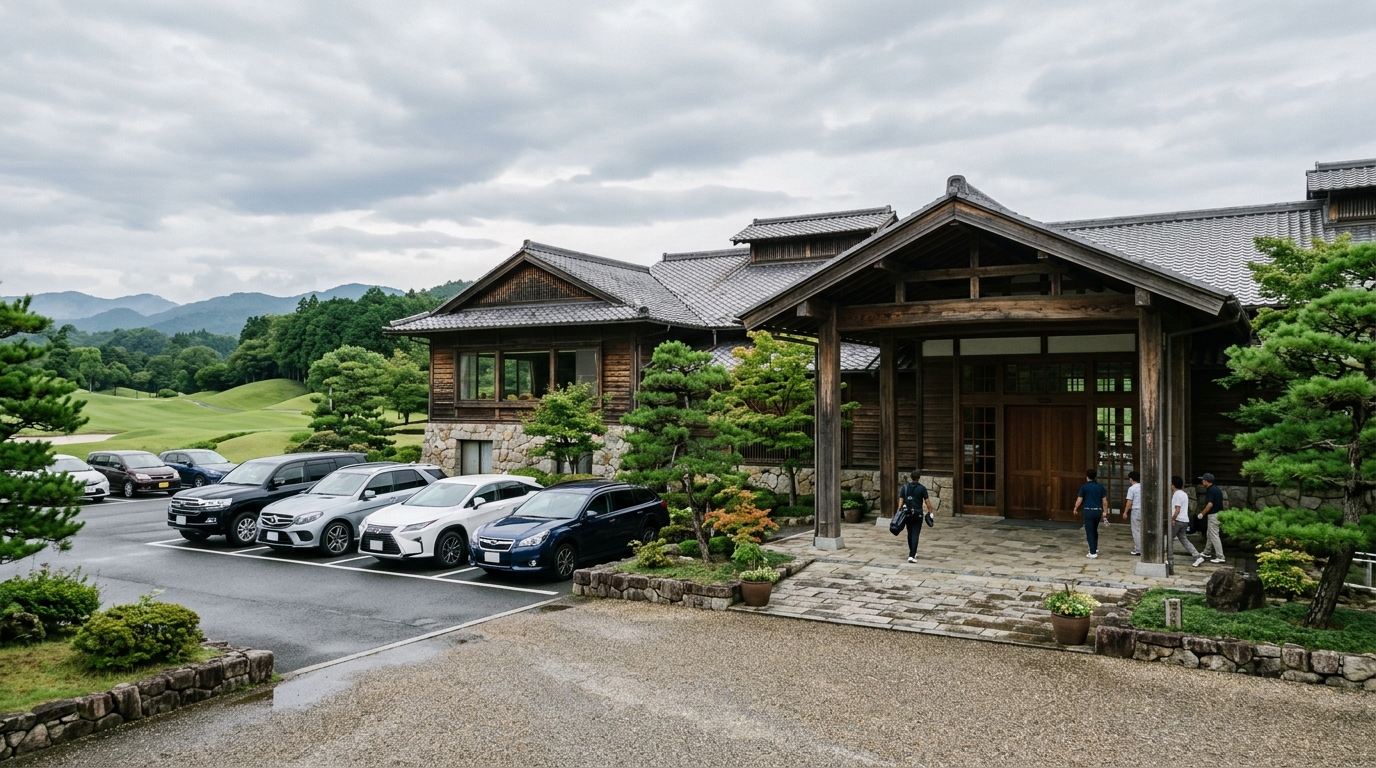 ゴルフ場のクラブハウス前の風景