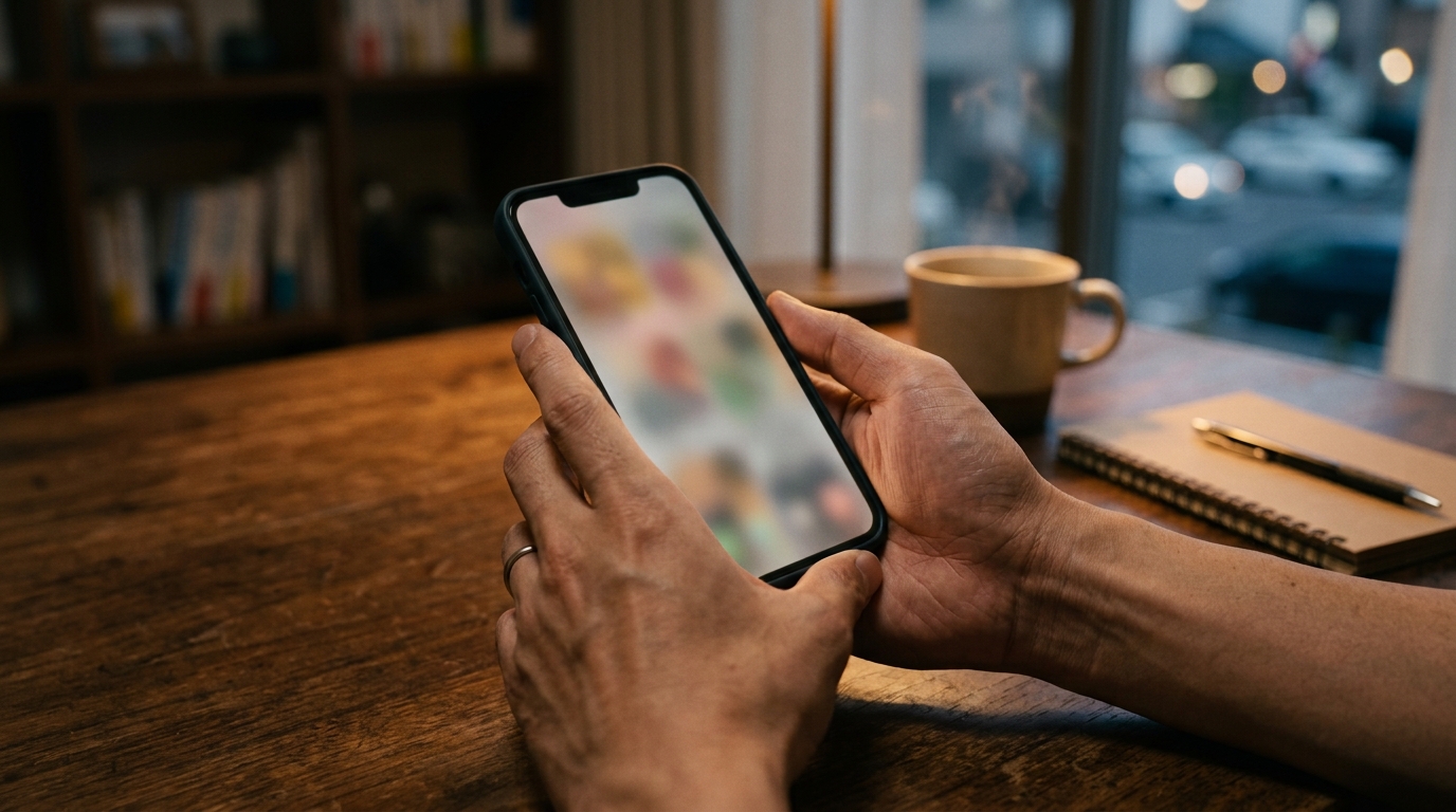 スマホで求人サイトを検索する手元