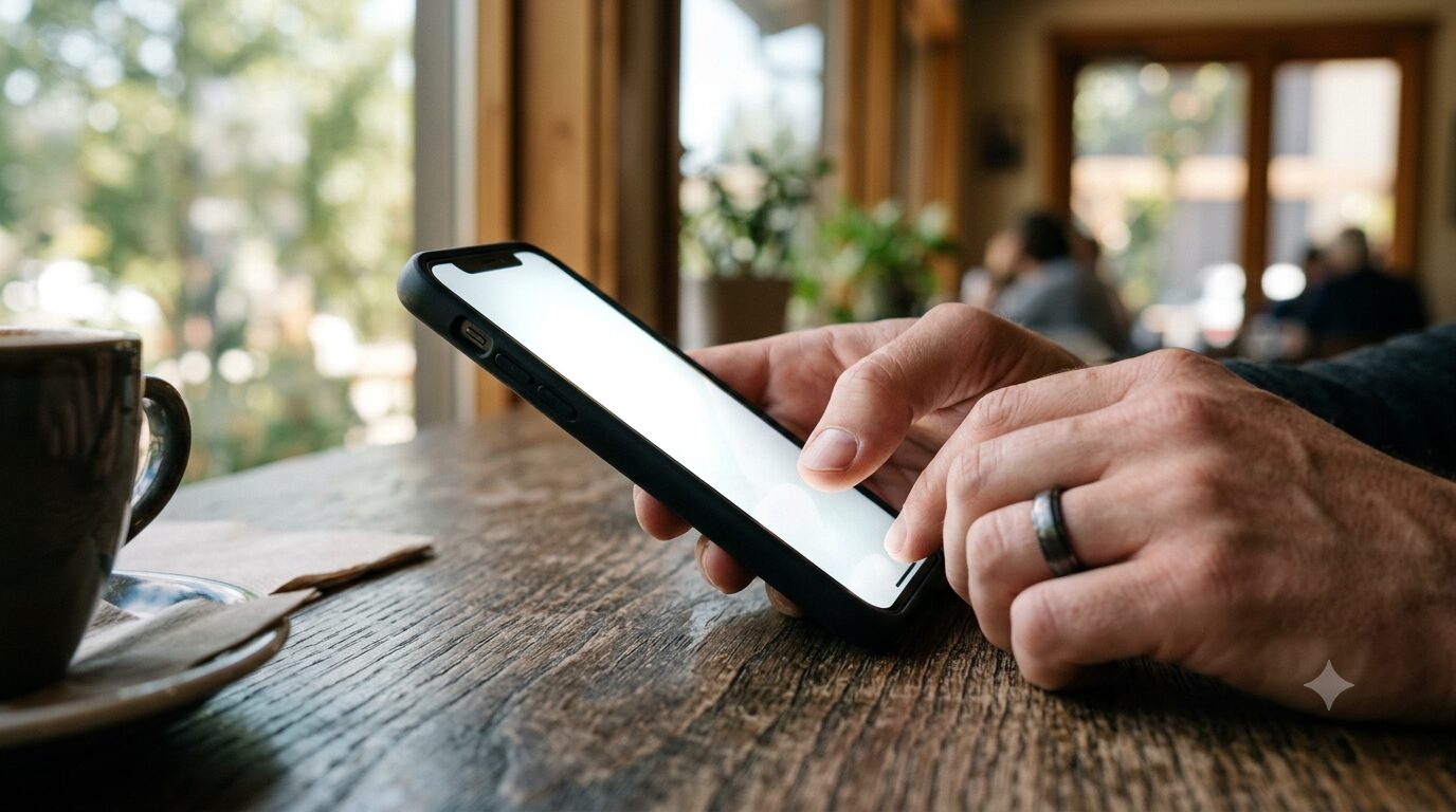 ゴルフ保険の補償内容をスマホで確認する様子
