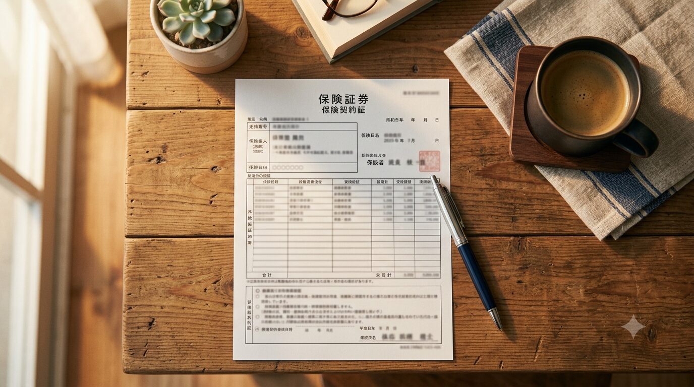保険証券を確認する手元