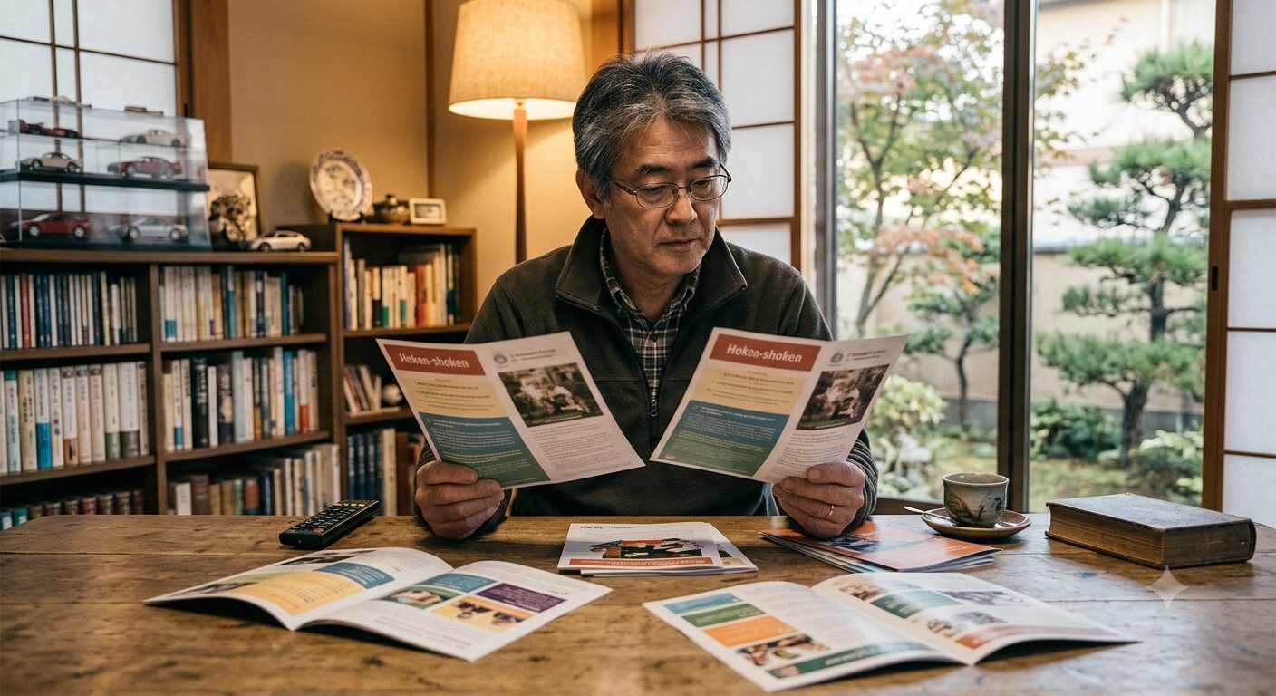 複数の保険プランを比較検討する様子