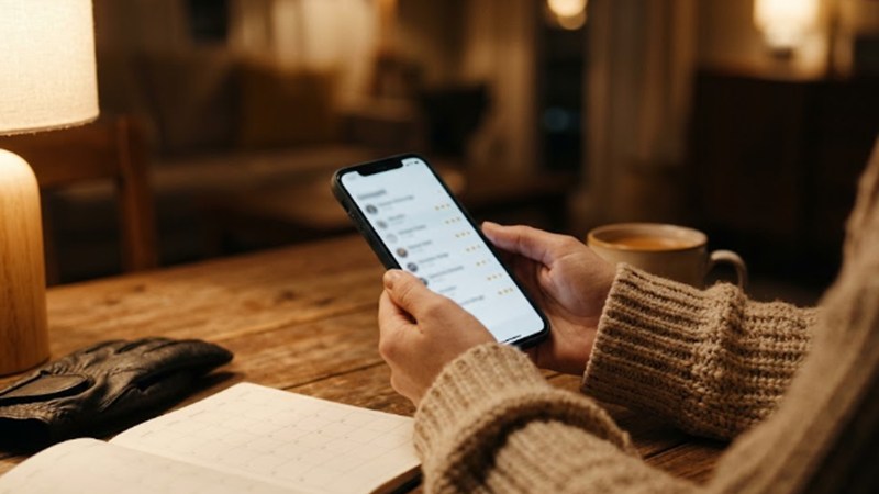 スマホで口コミの評価を確認する手元